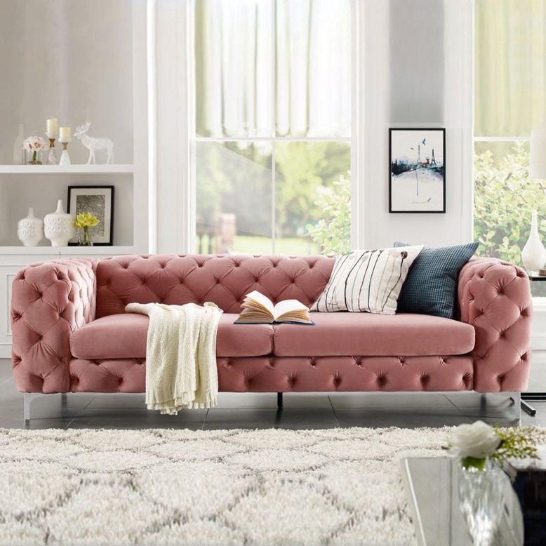 Contemporary Tufted Back Sofa with Tuxedo Arm for Livingroom