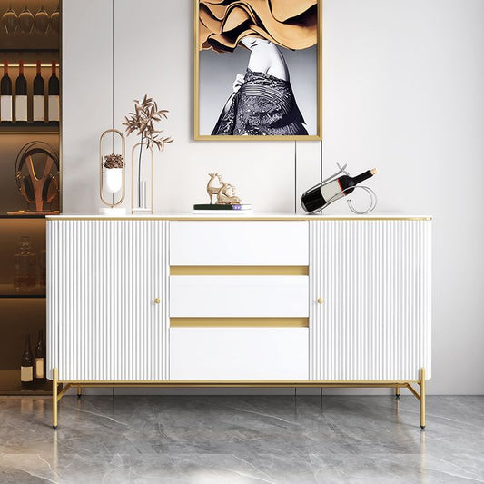 Credenza a buffet in pietra di credenza in stile glam con cassetti e armadi