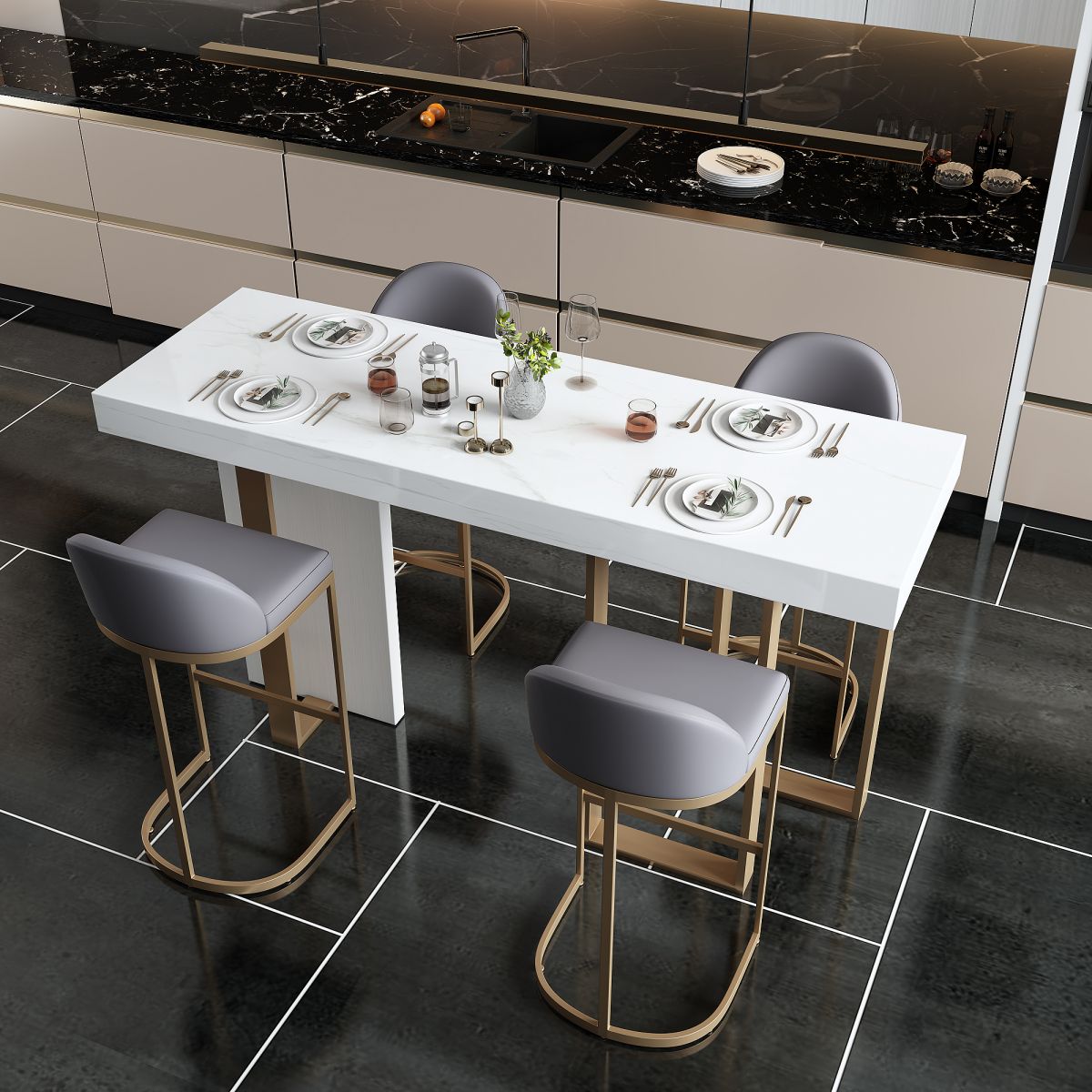 Tabourets de bar en simili cuir Glam Tabourets de salle à manger sans accoudoirs avec base en métal