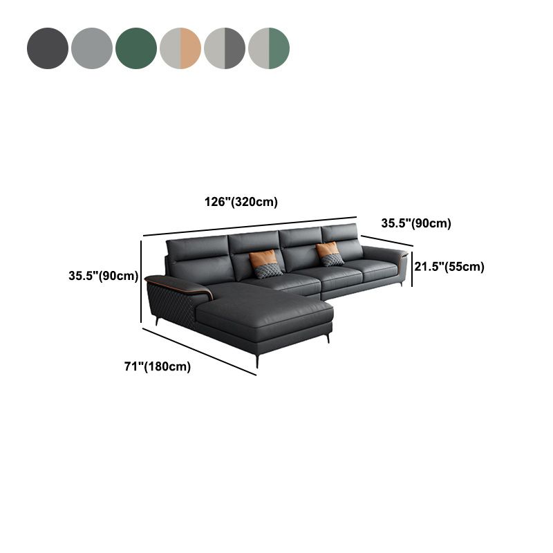 Modern Pillow Top Arm Sofa 4-Seater Faux Leather Sofa with Chaise Clearhalo 'furn' 'furn_sectionals' 'Furniture' 'Living Room Furniture' 'Sectionals' 1200x1200_4cec600a-11b4-45c9-83ea-78f69d314f2d