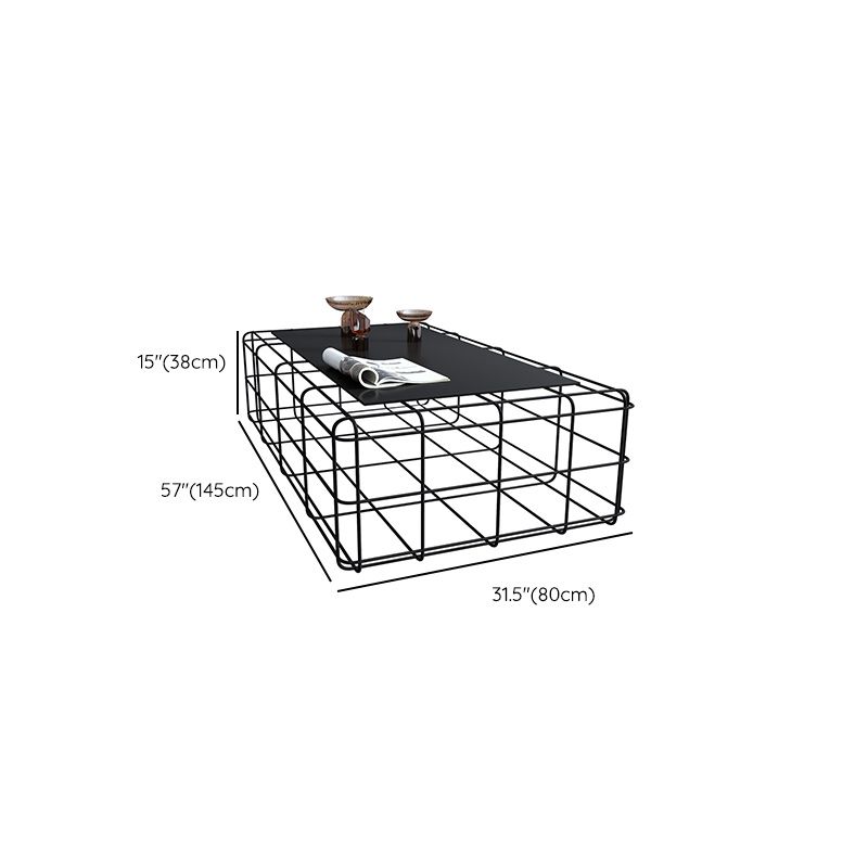 Mid-Century Modern Frame Coffee Table in Black with Iron Top