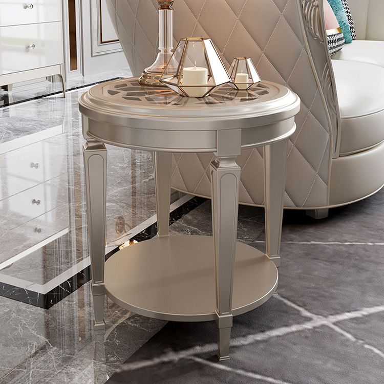 26 "背の高い4脚ソリッドウッドエンドテーブルコンテンポラリーラウンドダブルティアエンドテーブル