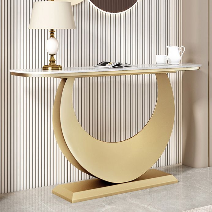 Stone Half Moon Accent Table 1-shelf 11.81" Wide Console Table for Hall Clearhalo 'Console Tables' 'console_tables' 'Entry & Mudroom Furniture' 'furn' 'furn_console_tables' 'Furniture' 1200x1200_4cf29dfe-9a5c-47be-bfe0-153c51244c28