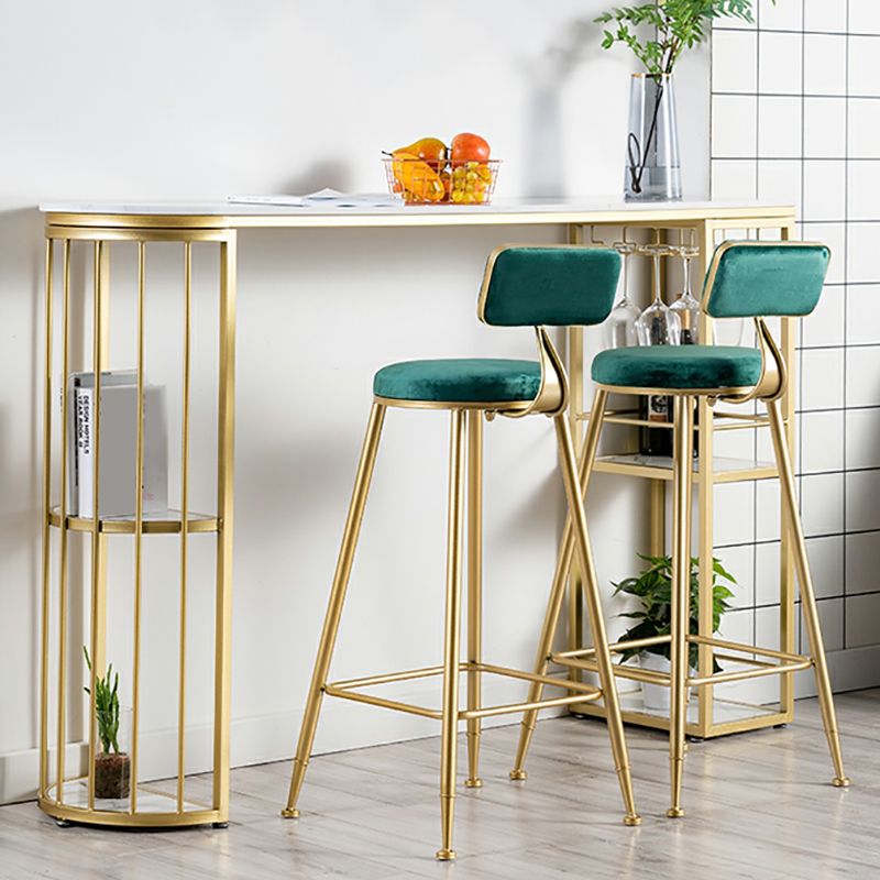 Glam Faux Marble Bistro Table Indoor Iron Double Pedestal Bar Dining Table with 4-Shelf Clearhalo 'Bar Furniture' 'Bar Tables' 'bar_tables' 'furn' 'furn_bar_tables' 'Furniture' 'furniture_bar_tables' 'Kitchen & Dining Furniture' 1200x1200_4cf7d934-7c43-470b-a605-14fcab62f544
