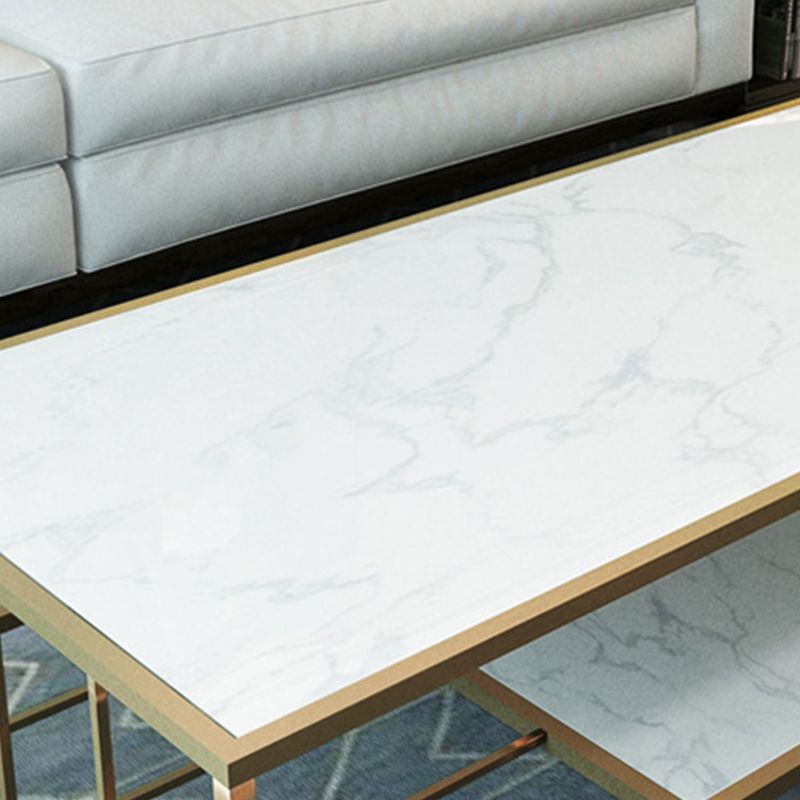 Glam Rectangle Coffee Table with Golden Sled Base and Storage Shelf Clearhalo 'Coffee & Accent Tables' 'Coffee Tables' 'coffee_tables' 'furn' 'furn_coffee_tables' 'Furniture' 'Living Room Furniture' 1200x1200_4cf90a1d-f813-460f-8766-e380d51d29e8