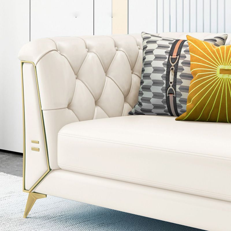 Solid Color Faux Leather Sofa 28.34" Wide Tufted Back Tuxedo Arm Sofa