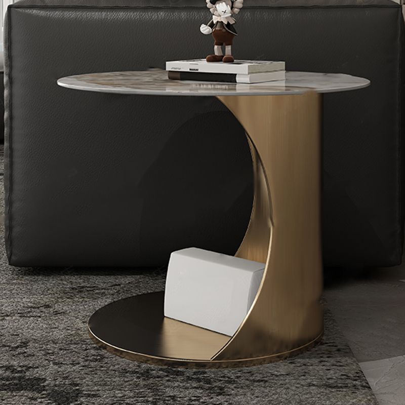 Tavolino contemporaneo di pietra rotonda in acciaio tavolino astratto