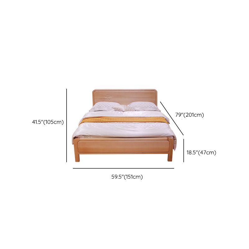 Rectangular Natural Standard Bed Mid-Century Modern Beech Panel Bed ...