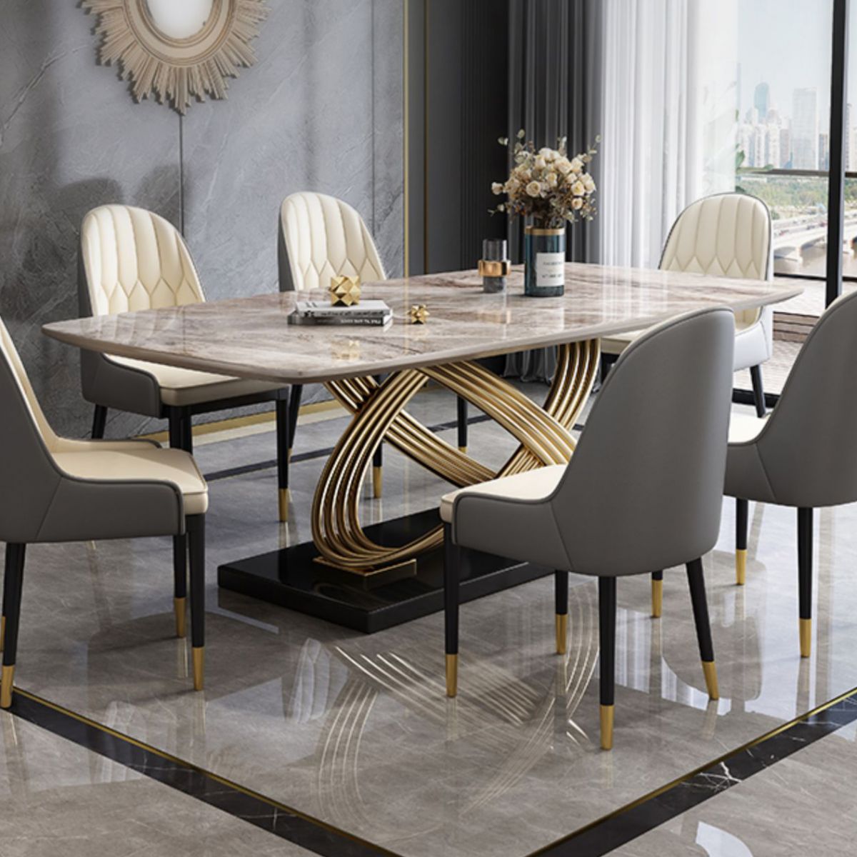 Rectangle Pedestal Dining Site Table Stone Dining Room Collection for Home Clearhalo ' dining_table' 'Dining Tables & Seating' 'Dining Tables' 'furn' 'furn_dining_table' 'Furniture' 'furniture_dining_table' 'Kitchen & Dining Furniture' 'kitchen&dining_furn' 'kitchen' 'kitchen_dining_table' 1200x1200_4d0aa0de-bd6d-4c68-8d13-684960b23357