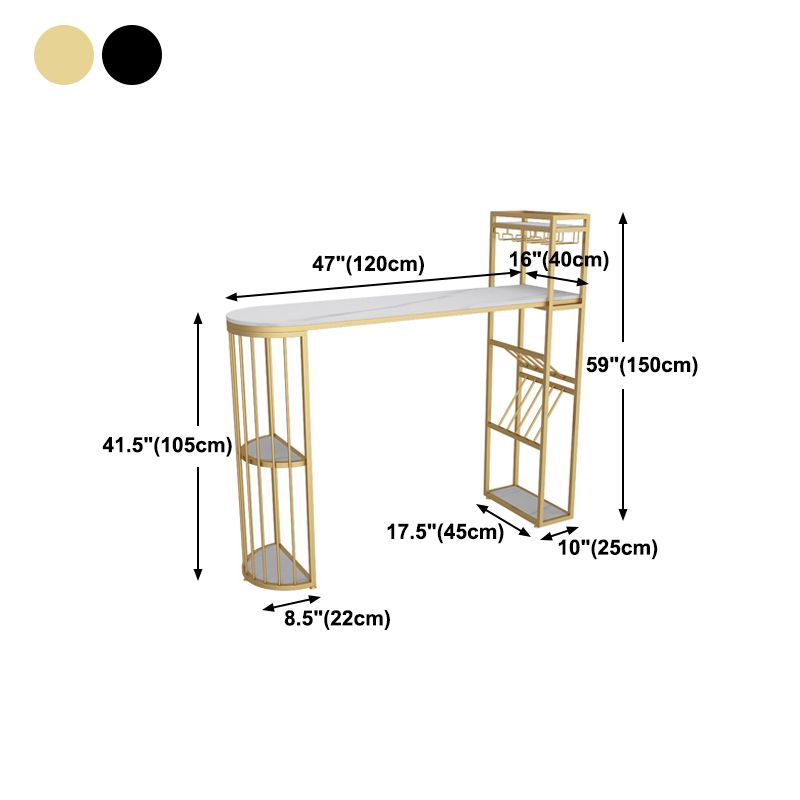 White Stone Glam Indoor Bar Dining Table Iron Double Pedestal Bistro Table with Shelve Clearhalo 'Bar Furniture' 'Bar Tables' 'bar_tables' 'Furniture' 'furniture_bar_tables' 'Kitchen & Dining Furniture' 'kitchen&dining_furn' 'kitchen' 1200x1200_4d0bbdec-4cd8-445e-9e4f-a8e0bd8ad9d1