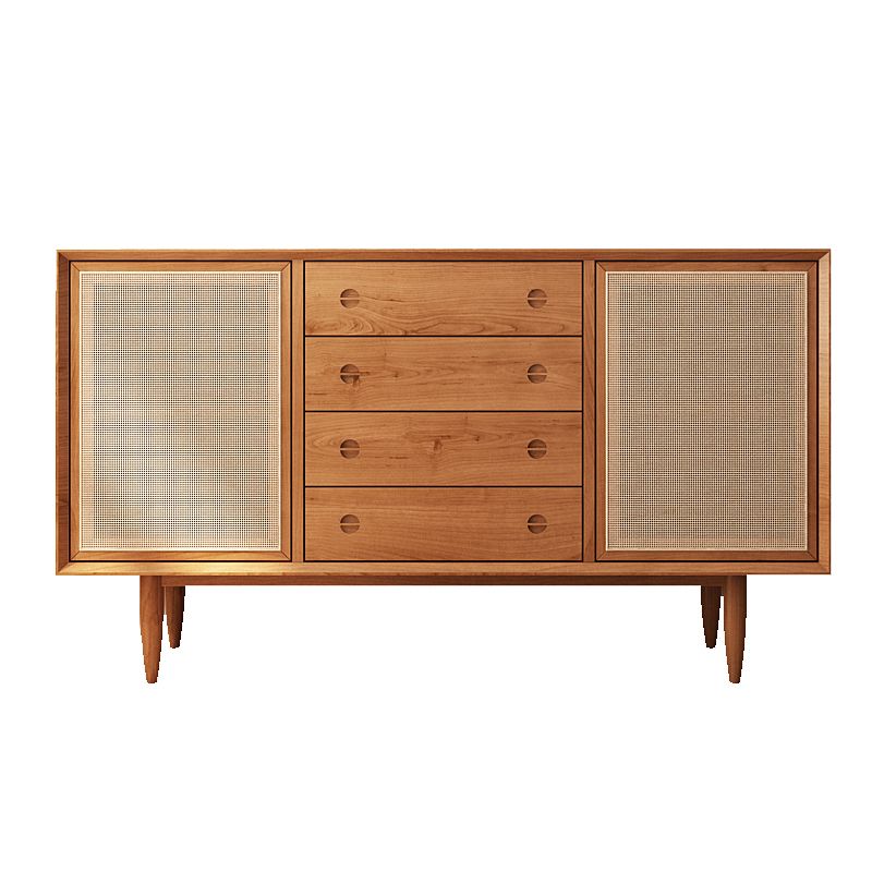 Servitore a buffet di vimini contemporanei in legno massiccio di pine