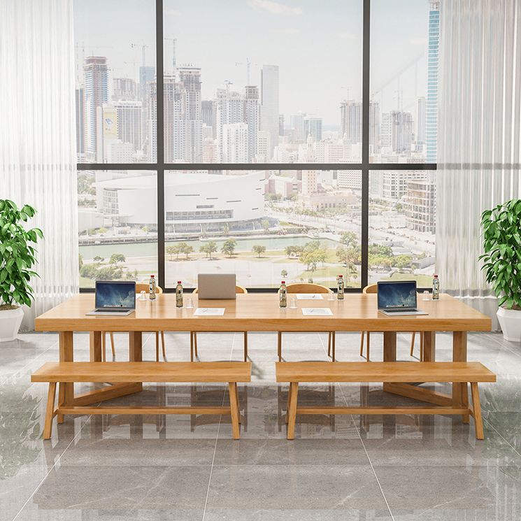 Rectangle Wood Color Dining Table Solid Wood Table Modern with Double Pedestal Clearhalo ' dining_table' 'Dining Tables & Seating' 'Dining Tables' 'furn' 'furn_dining_table' 'Furniture' 'furniture_dining_table' 'Kitchen & Dining Furniture' 'kitchen&dining_furn' 'kitchen' 'kitchen_dining_table' 1200x1200_4d0d9b24-3f27-44a2-9af9-7554da629c5d