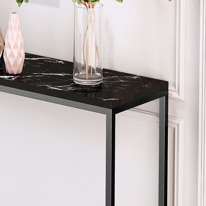 Scratch Resistant Marble Top Console Table with Black Steel Trestle Base Clearhalo 'Console Tables' 'console_tables' 'Entry & Mudroom Furniture' 'furn' 'furn_console_tables' 'Furniture' 1200x1200_4d1346a6-c00d-4a76-82de-a3f03fe9f443