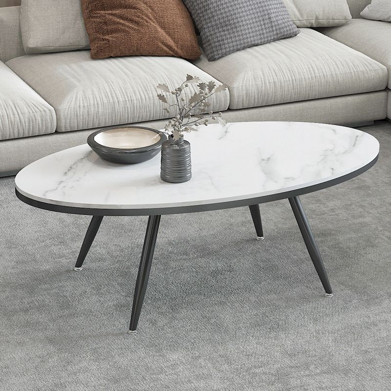 White Oval Stone Top Coffee Table with 4 Iron Legs Single Coffee Table Clearhalo 'Coffee & Accent Tables' 'Coffee Tables' 'coffee_tables' 'furn' 'furn_coffee_tables' 'Furniture' 'Living Room Furniture' 1200x1200_4d161661-5149-44e4-b5f0-493f179da60c