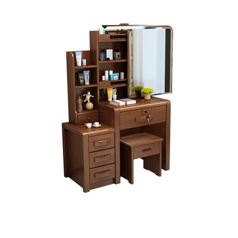 Traditional Solid Wood Make-up Vanity with Mirror and Stool,6 Drawers Clearhalo 'Bedroom Furniture' 'furn' 'furn_makeup_vanities' 'Furniture' 'Makeup Vanities' 'makeup_vanities' 1200x1200_4d192832-57c7-4042-996e-1f4f9c989b87