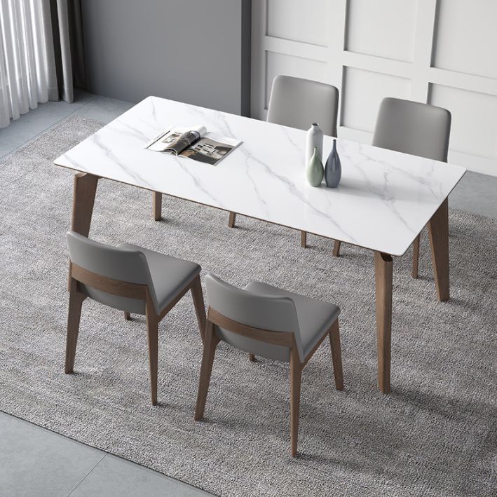 Table à manger blanche brillante avec chaises en cuir 1/2/4/5/7 pièces modernes