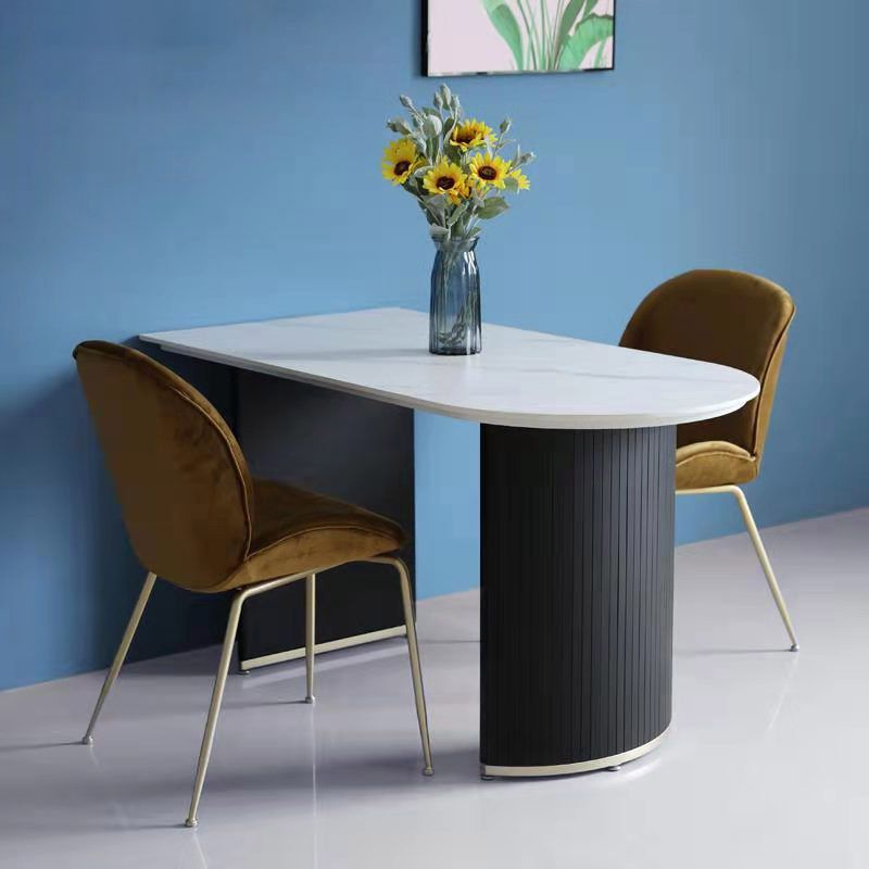 Freeform Double Pedestal Dining Table Luxury Fixed Table of Faux Marble Clearhalo 'Dining Tables & Seating' 'Dining Tables' 'dining_table' 'furn' 'furn_dining_table' 'Furniture' 'Kitchen & Dining Furniture' 1200x1200_4d202ea4-2a2e-4f27-82c8-70e4f4394eec