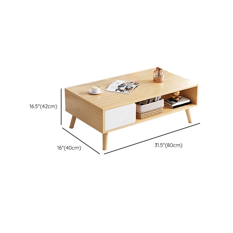 16.53"H Rectangle Wood Coffee Table 4 Legs Cocktail Table with Storage Clearhalo 'Coffee & Accent Tables' 'Coffee Tables' 'coffee_tables' 'furn' 'furn_coffee_tables' 'Furniture' 'Living Room Furniture' 1200x1200_4d24ec49-0951-423d-853d-8dd37910cda3