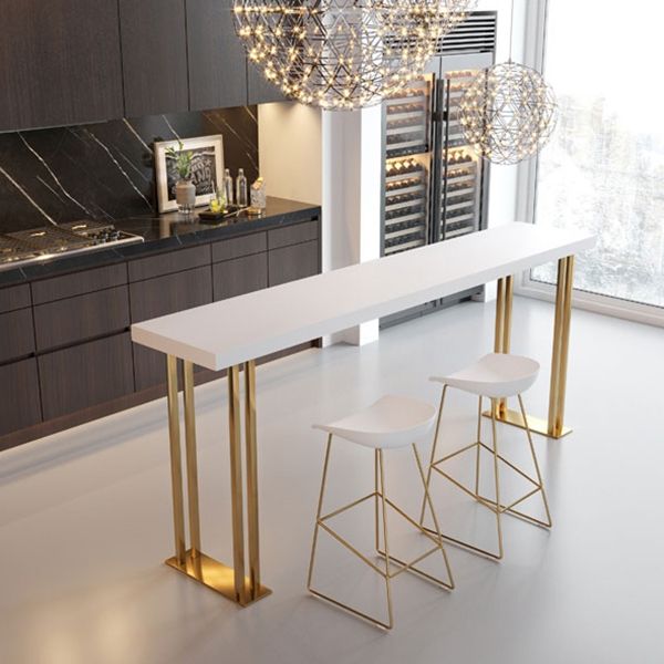 Tavolo da bar rettangolo in stile glam tavolo da vino in legno solido con base di slitte da vino