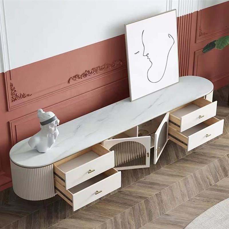 Console multimédia moderne Meuble TV Console de meuble TV en pierre avec 4 tiroirs