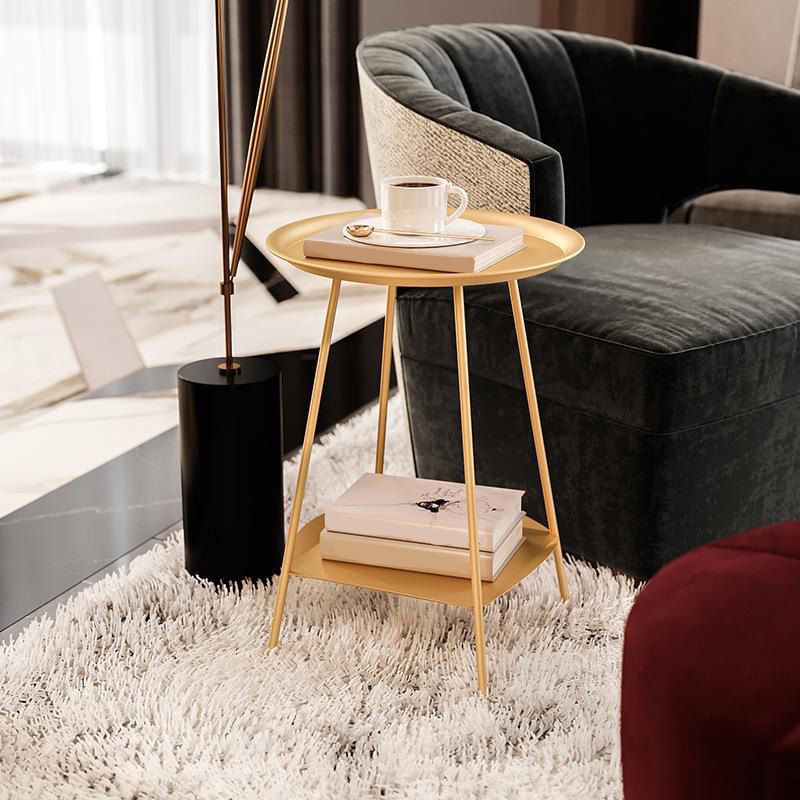 Double Tier Mid-Century Round 4 Legs Metal End Table with Storage