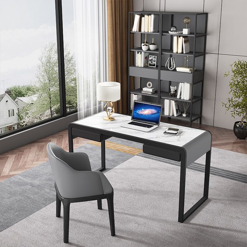 Modern Stone Office Desk Rectangular Desk con 2 cajones para el hogar