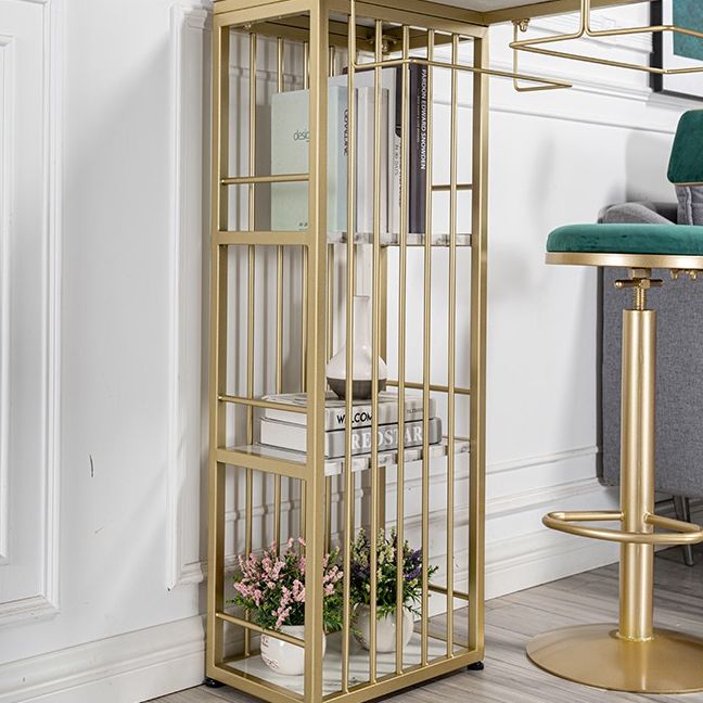 Glam Gold Iron Bistro Table White Stone Top Indoor Bar Dining Table with Shelf Clearhalo 'Bar Furniture' 'Bar Tables' 'bar_tables' 'furn' 'furn_bar_tables' 'Furniture' 'furniture_bar_tables' 'Kitchen & Dining Furniture' 1200x1200_4d293d9b-9fb0-444b-829c-0e4b7dd3ca5c