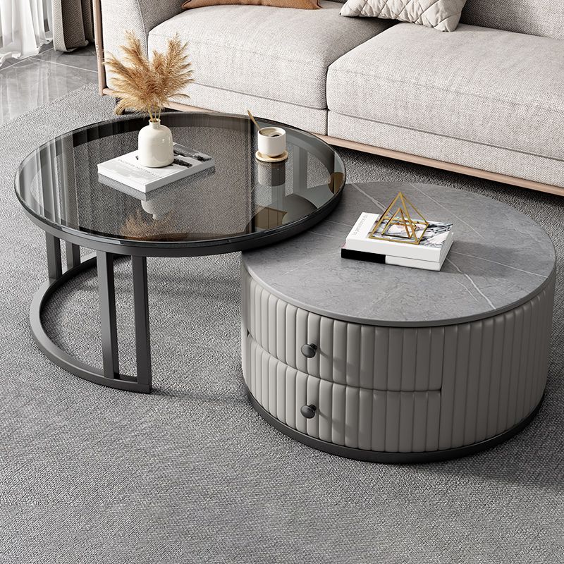 Round Nesting Coffee Table Set Frame Coffee Table Set with 2 Drawers Clearhalo 'Coffee & Accent Tables' 'Coffee Tables' 'coffee_tables' 'furn' 'furn_coffee_tables' 'Furniture' 'Living Room Furniture' 1200x1200_4d2a95c5-1b12-4a0e-969f-6c655f187f68