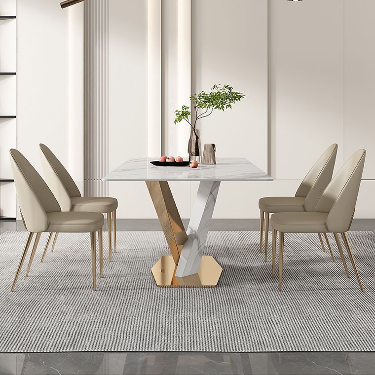 Glam White Sintered Stone Dining Table Rectangle Shape Standard Dining Table for Kitchen Clearhalo ' dining_table' 'Dining Tables & Seating' 'Dining Tables' 'furn' 'furn_dining_table' 'Furniture' 'furniture_dining_table' 'Kitchen & Dining Furniture' 'kitchen&dining_furn' 'kitchen' 'kitchen_dining_table' 1200x1200_4d2b9b73-cbcd-4eae-9feb-159654d6b0bd