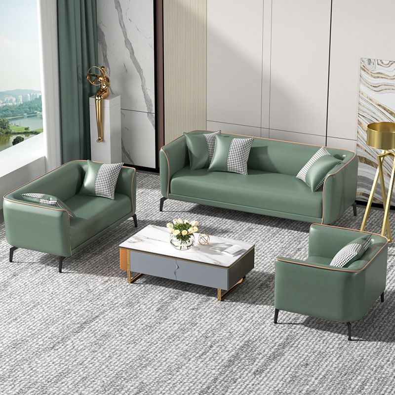 25" Wide Contemporary Sofa 3 Seater Leather Seating with 3 Pillows