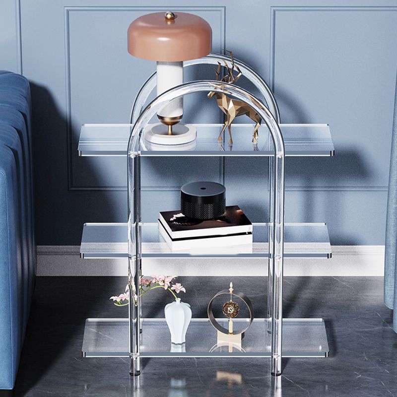 Contemporary Clear Acrylic Sofa Side Accent Table 4 Legs End Table with Storage Shelves Clearhalo 'Coffee & Accent Tables' 'End & Side Tables' 'end_side_tables' 'furn' 'furn_end_side_tables' 'Furniture' 'Living Room Furniture' 1200x1200_4d2ccf90-0381-459d-9994-c69bca036bab