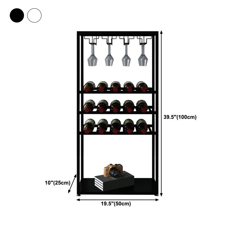 Botella de vino de metal y estante de vidrio Soporte de vino moderno con estante en blanco y negro