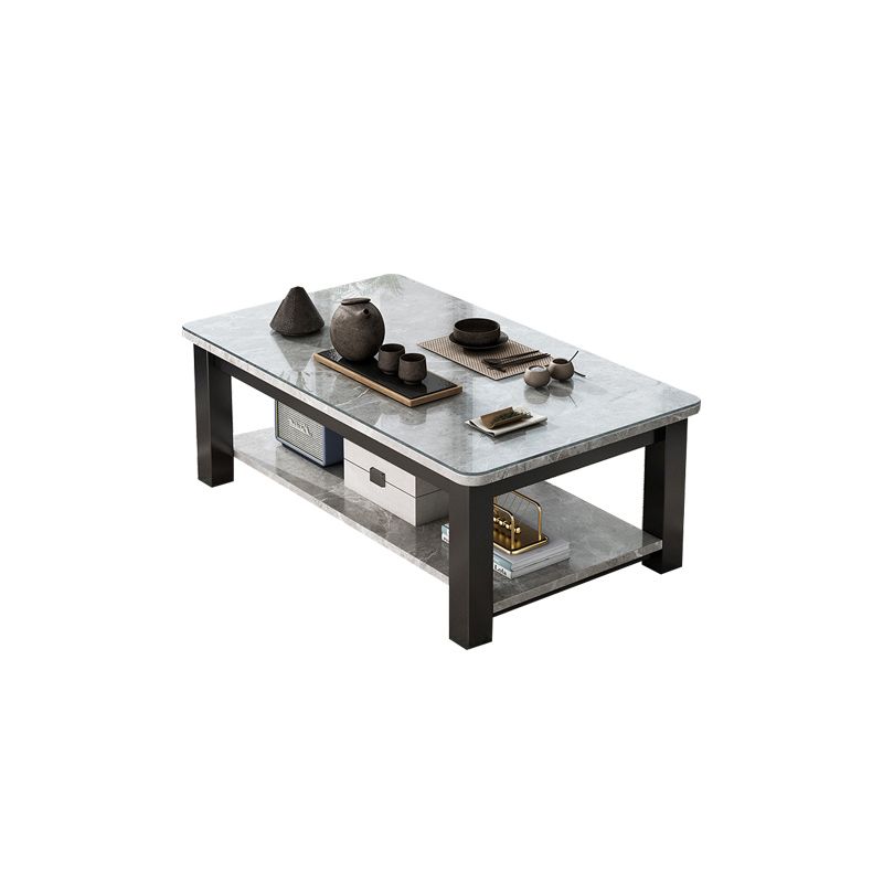 Rectangular Glass 4 Legs Coffee Cocktail Table with Storage Shelf Clearhalo 'Coffee & Accent Tables' 'Coffee Tables' 'coffee_tables' 'furn' 'furn_coffee_tables' 'Furniture' 'Living Room Furniture' 1200x1200_4d359106-96d5-4575-96d4-57c04298b870