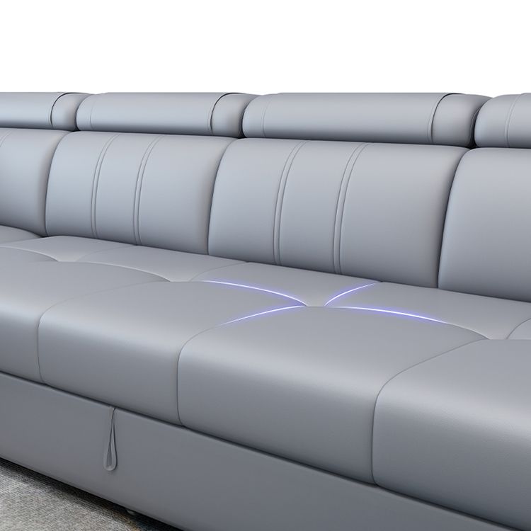 113.39" W x 64.96" D x 35.43" H Sleeper Sofa & Chaise Faux Leather Sewn Pillow Back Sofa Clearhalo 'furn' 'furn_sectionals' 'Furniture' 'furniture_sectionals' 'Living Room Furniture' 'Sectionals' 1200x1200_4d35aacd-4513-4b67-8be4-8e4661461207