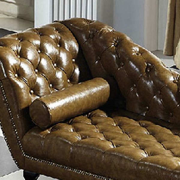 Sala de estar chaise brote brazo de cuero salón de chaise con tapicón mechoso