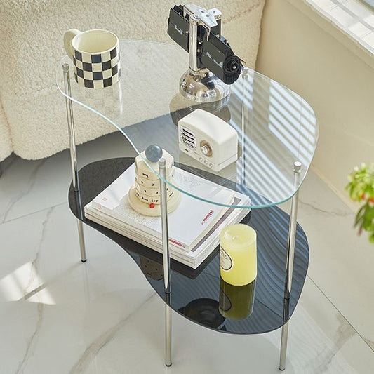 Modern Gambe in vetro 4 gambe a doppio livello tavolino accento a forma naturale