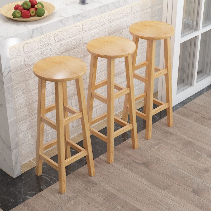 Contemporary Backless Rubberwood Stool Natural Footrest Barstool