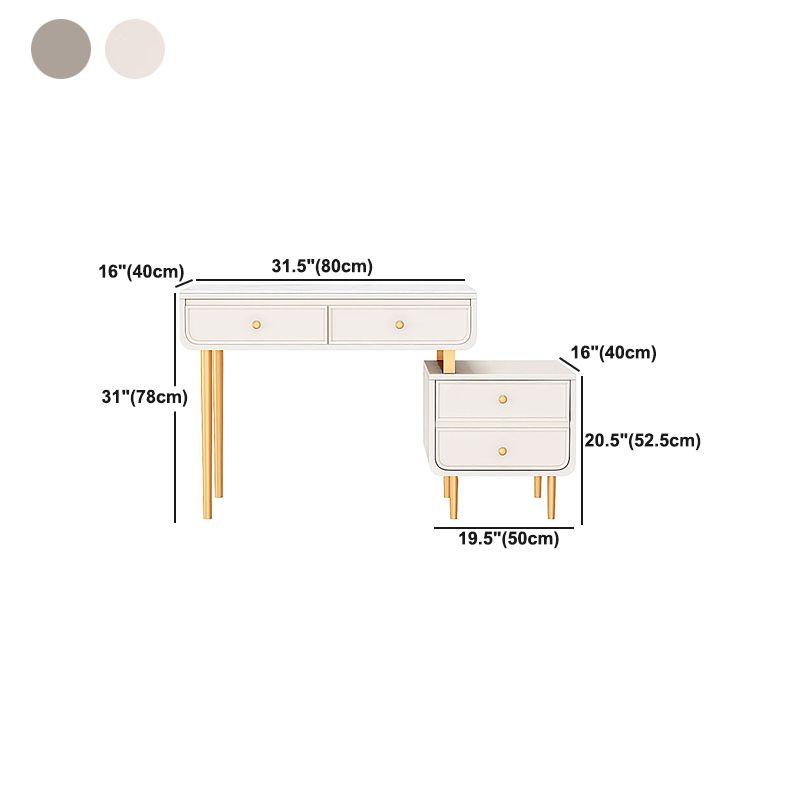 Tocador de maquillaje de dormitorio en tope de top de piedra blanca/gris