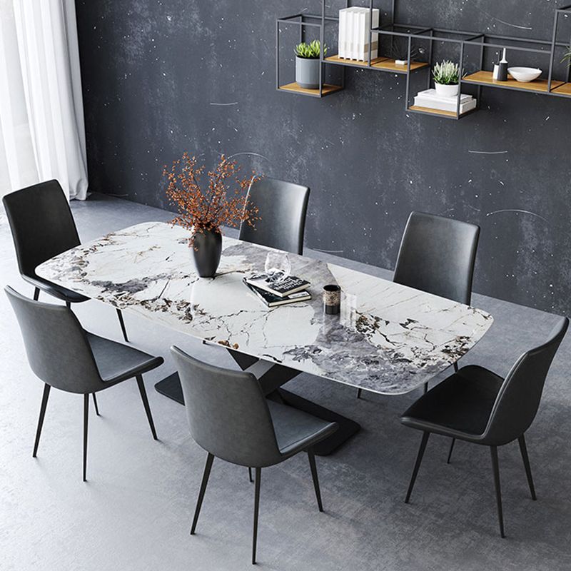 Industrial Sintered Stone Top Dining Table Rectangle Table with Single Pedestal Clearhalo 'Dining Tables & Seating' 'Dining Tables' 'dining_table' 'furn' 'furn_dining_table' 'Furniture' 'furniture_dining_table' 'Kitchen & Dining Furniture' 1200x1200_4d41b503-9ebd-4124-a53d-d880f834f7d7