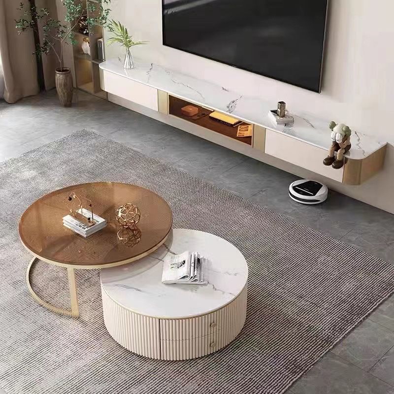 Glam Stone – console TV, meuble TV mural avec rangement pour le salon