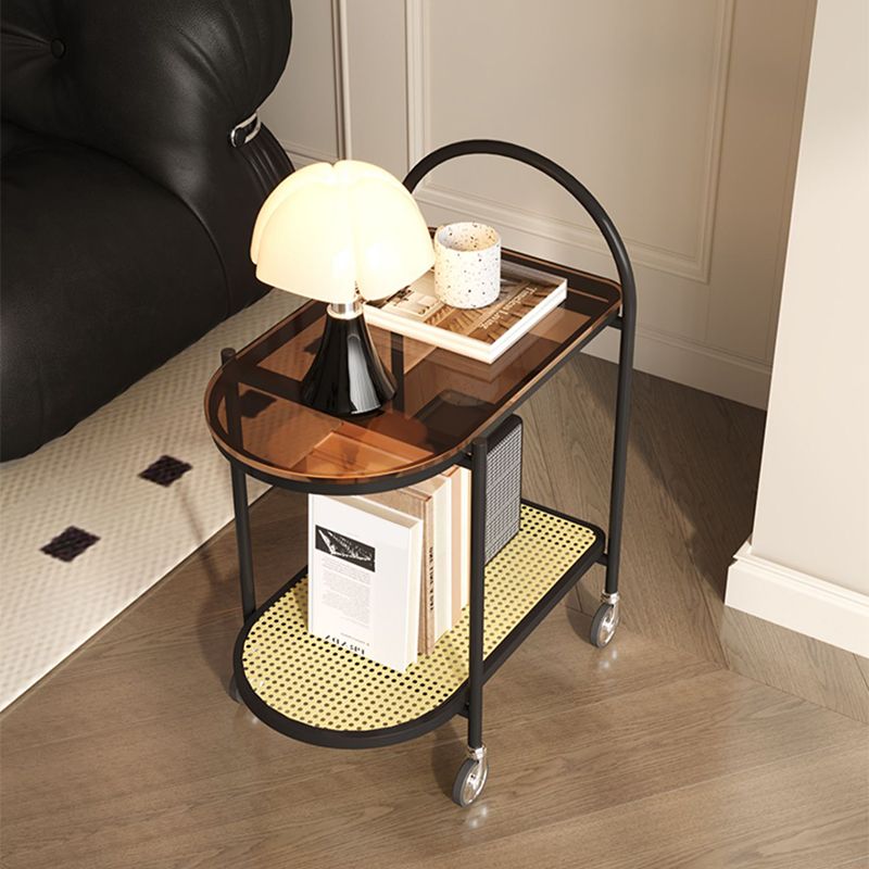 23.62" Wide Metal Side Table Oval Glass Top Sofa Side Accent Table