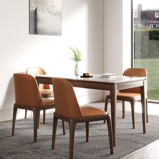 Rectangle Sintered Stone White Dining Table Vintage 4 Legs Table for Dining Room