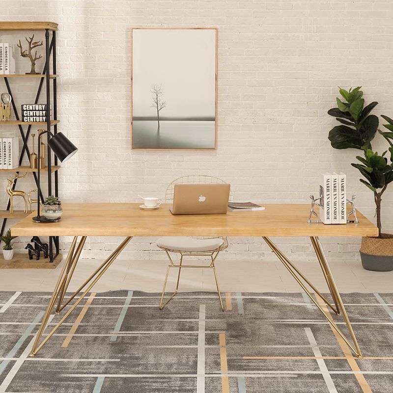 Traditional Luxury Rectangle Dining Room Table Pine Solid Wood Table with 4 Gold Legs Clearhalo ' dining_table' 'Dining Tables & Seating' 'Dining Tables' 'furn' 'furn_dining_table' 'Furniture' 'furniture_dining_table' 'Kitchen & Dining Furniture' 'kitchen&dining_furn' 'kitchen' 'kitchen_dining_table' 1200x1200_4d4b8d9d-2b82-4b25-8d5a-8ecabba74afc