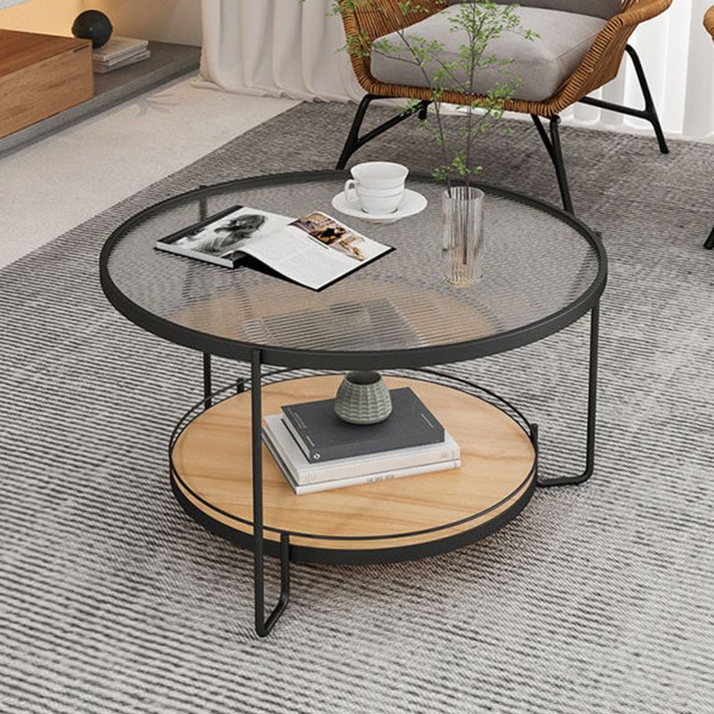 Tavolino da caffè rotondo in vetro Tavolo da cocktail tipo base a 3 gambe con contenitore