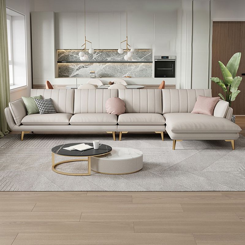 Scandinavian Faux Leather Sofa with Storage, Flared Arm Sofa with Pillows