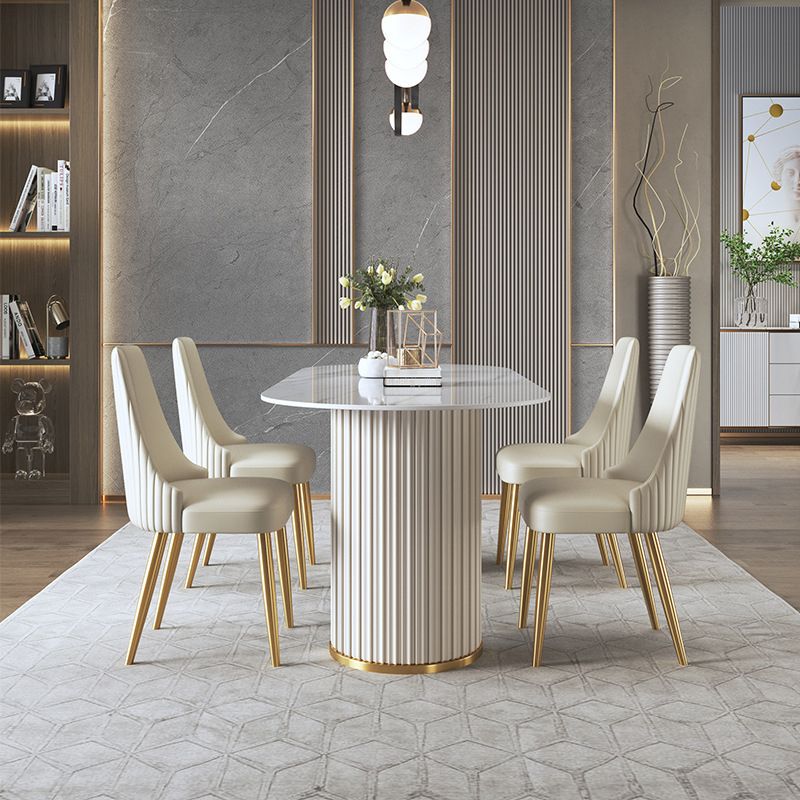 Contemporary Sintered Stone Dining Table Oval Double Pedestal Table for Home Use Clearhalo 'Dining Tables & Seating' 'Dining Tables' 'dining_table' 'furn' 'furn_dining_table' 'Furniture' 'Kitchen & Dining Furniture' 1200x1200_4d5b3c60-4e9f-4f57-9479-cf4d363c75dd