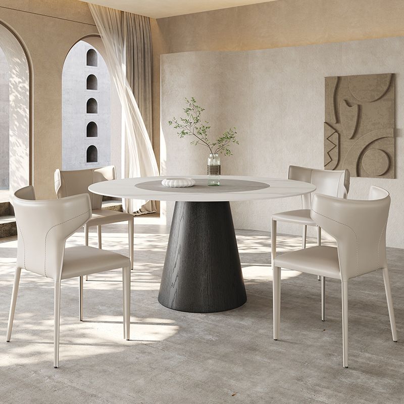 Modern Pedestal Casual Dining Table Round Dining Table with Ash Wood Base