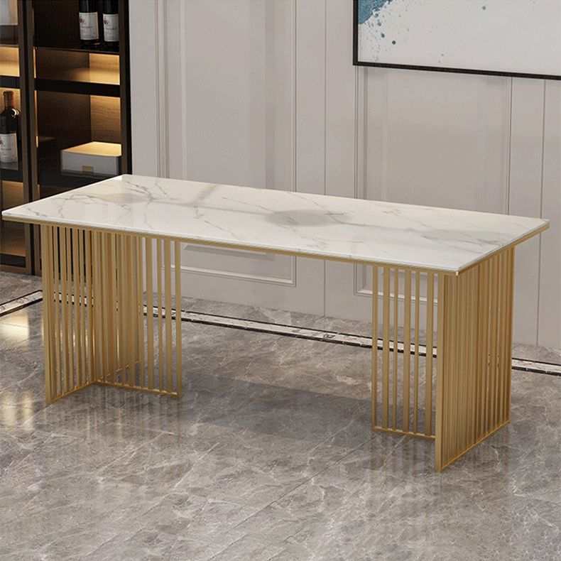 Steen bovenste eettafel eigentijdse rechthoektafel met dubbele voetstukbasis