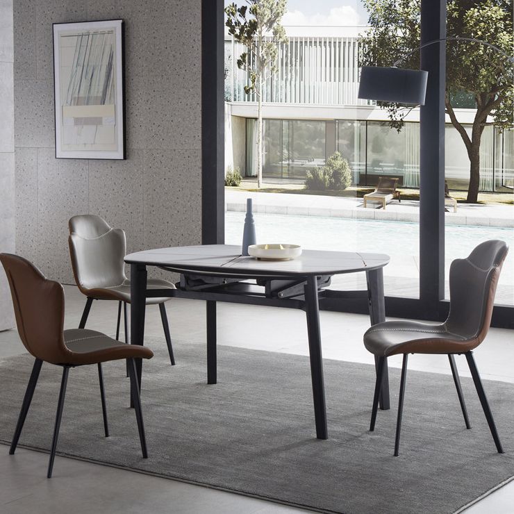 Slate and Wood Table Modern Minimalist Home Retractable Round Dining Table Clearhalo 'Dining Tables & Seating' 'Dining Tables' 'dining_table' 'furn' 'furn_dining_table' 'Furniture' 'Kitchen & Dining Furniture' 1200x1200_4d667d6e-50e5-42f5-a422-9bb68375871a