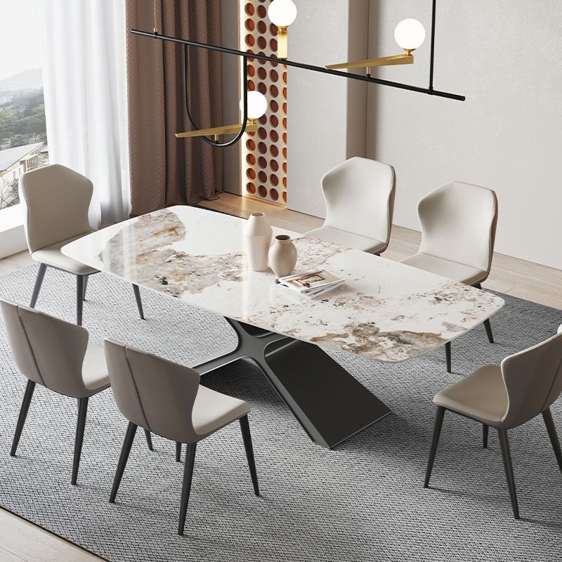 Industrial Style Sintered Stone Table Dining Rectangle Table with Metal Legs for Kitchen Clearhalo 'Dining Tables & Seating' 'Dining Tables' 'dining_table' 'furn' 'furn_dining_table' 'Furniture' 'Kitchen & Dining Furniture' 1200x1200_4d69b5d7-59fd-414e-b2de-d6be86c851ca